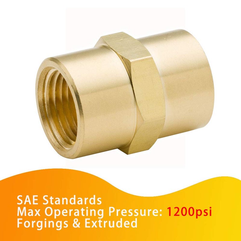 Legines Brass 3/8" NPT Female Ã— 3/8" NPT Female Coupling Coupler Hex Head Pipe Fitting 1200psi (2pcs) - Image 2